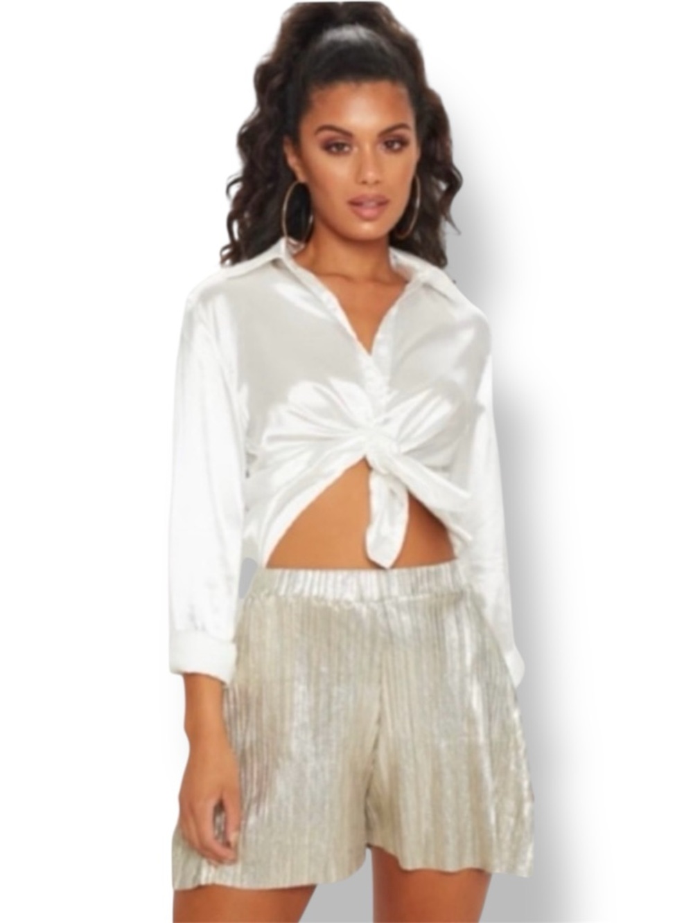 ELLI WHITE New With Tag  Champagne Metallic Pleated Short In Pink Size S
